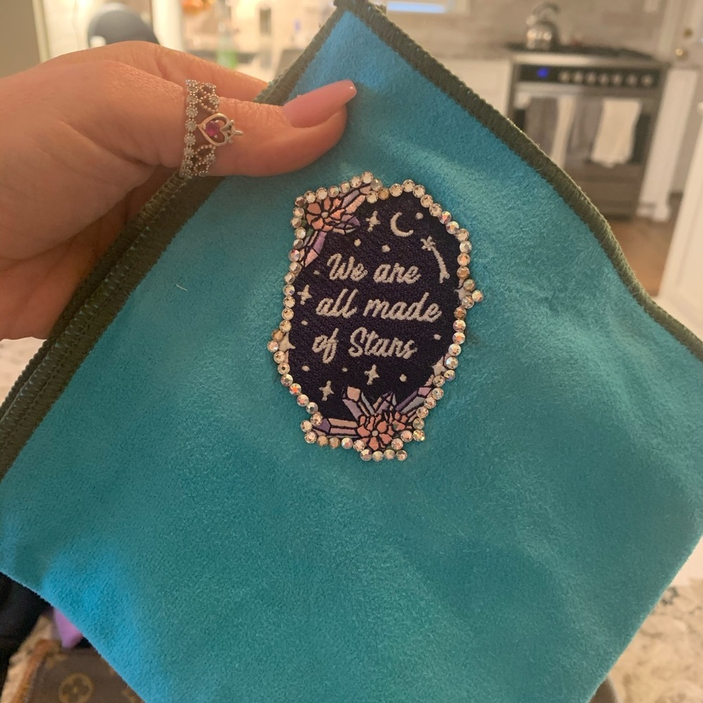 Turquoise yoga hand towel with Swarovski crystals